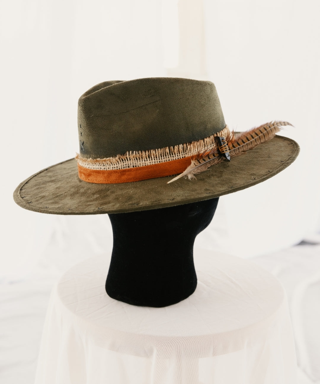 Dark Green Fedora With Pheasant Feather