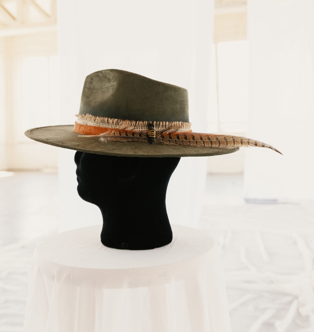 Dark Green Fedora With Pheasant Feather
