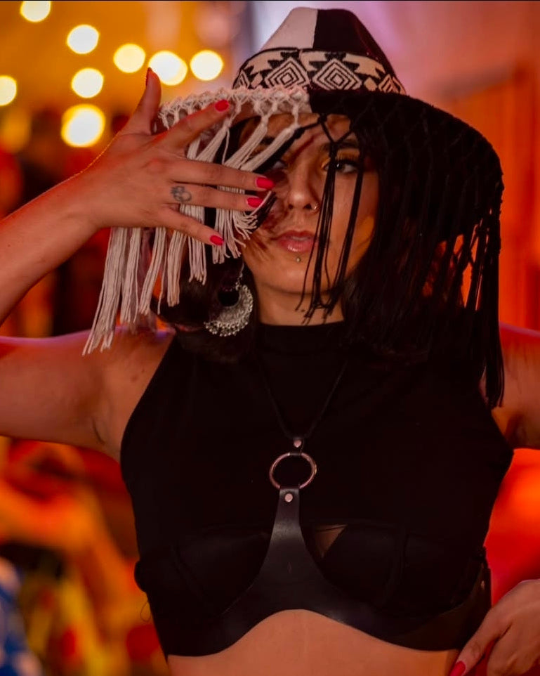 Half Black and White Fedora with Fringe