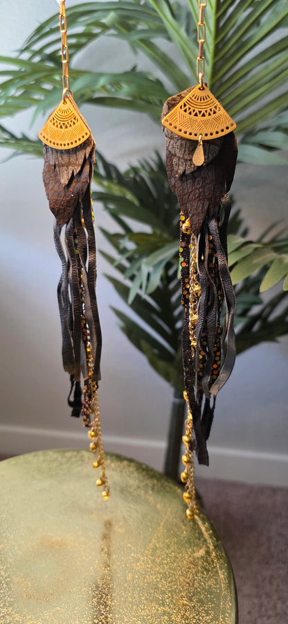 Leather & Gold Face Chain