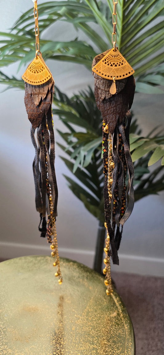 Leather & Gold Face Chain