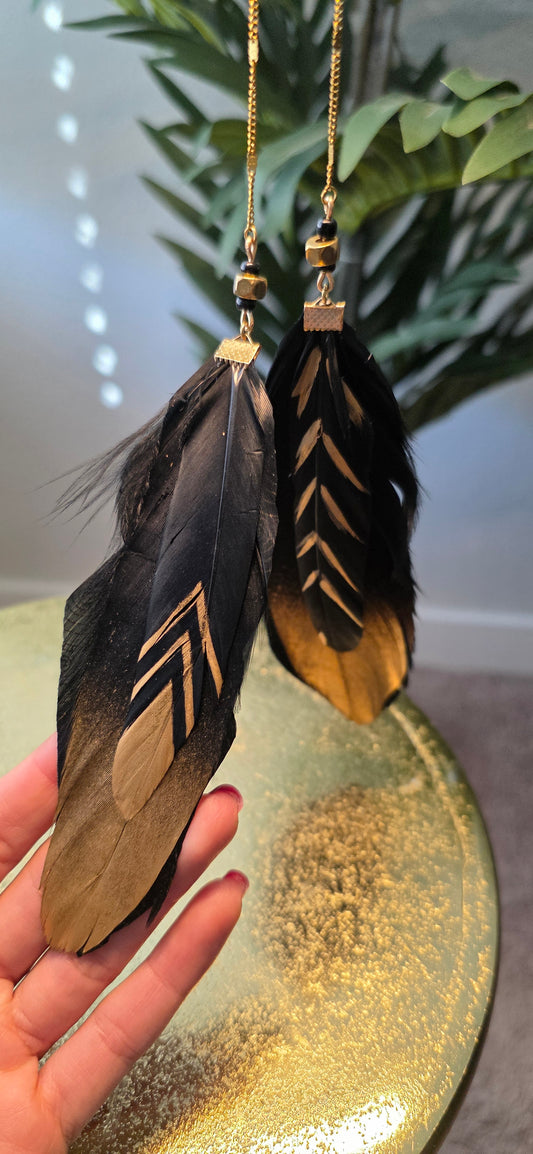Gold and Black Feathered Face Chain