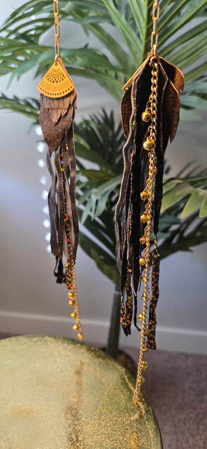 Leather & Gold Face Chain