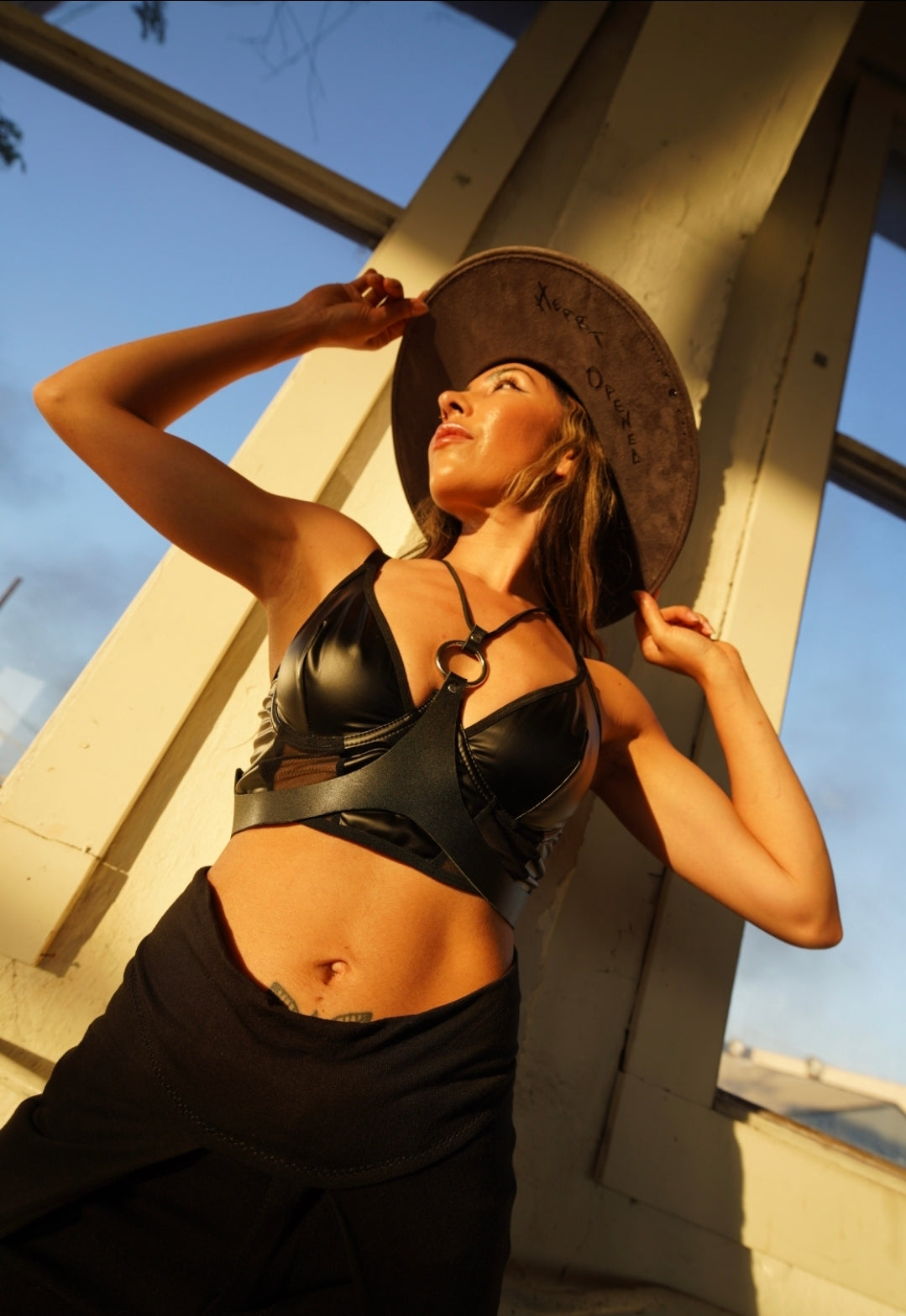 Black Leather Temptress Harness w/ Metal