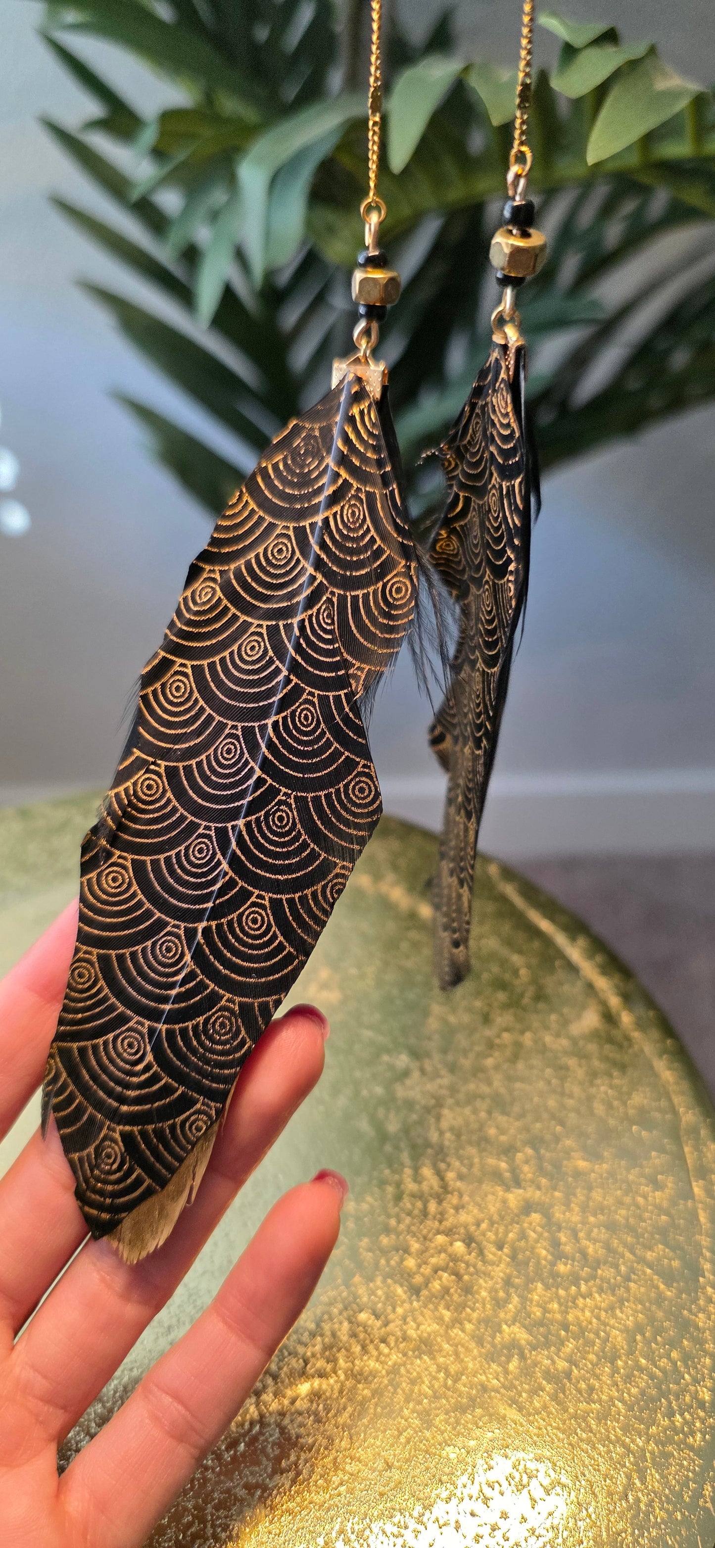 Gold and Black Feathered Face Chain